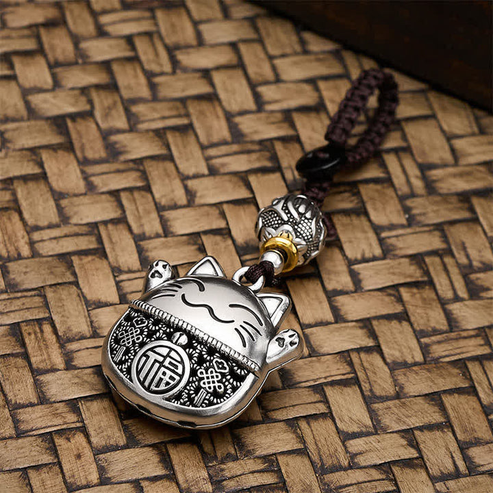 FREE Today: Wealth and Fortune Engraved Copper Fu Character Lucky Cat Braided Keychains