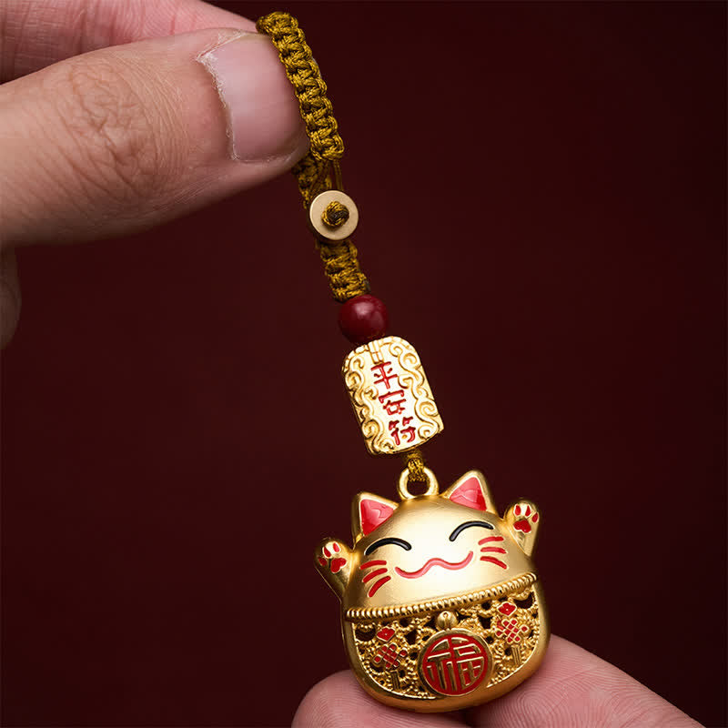 FREE Today: Wealth and Fortune Engraved Copper Fu Character Lucky Cat Braided Keychains
