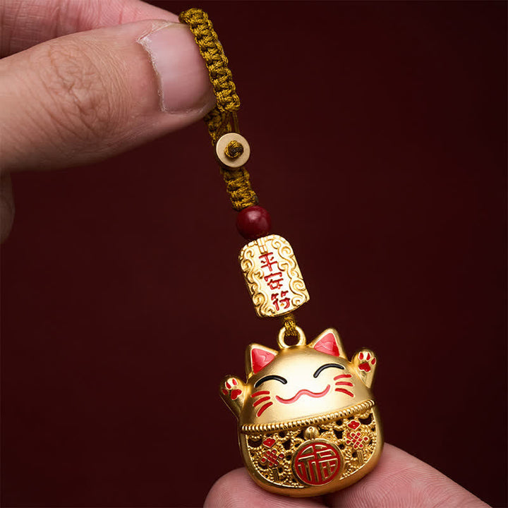 FREE Today: Wealth and Fortune Engraved Copper Fu Character Lucky Cat Braided Keychains