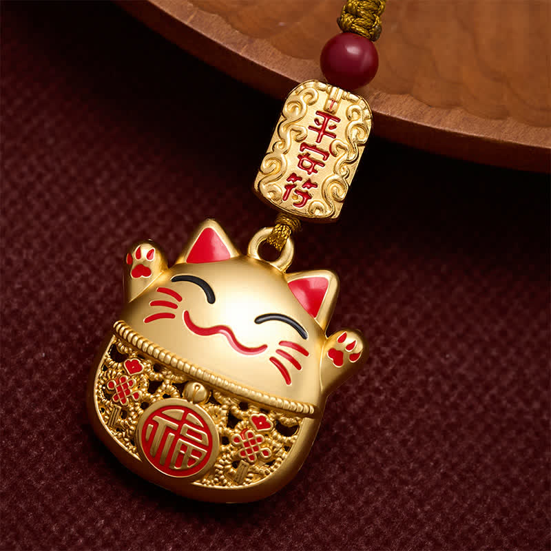 FREE Today: Wealth and Fortune Engraved Copper Fu Character Lucky Cat Braided Keychains