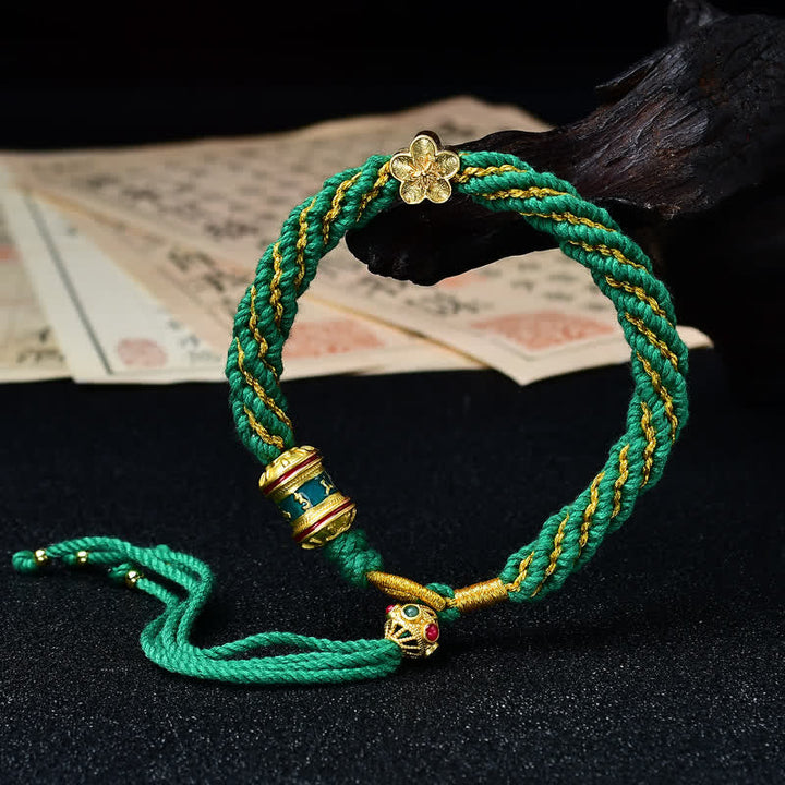 Buddha Stones Hand-Woven Tibetan Om Mani Padme Hum Flower Wisdom Rope Bracelet