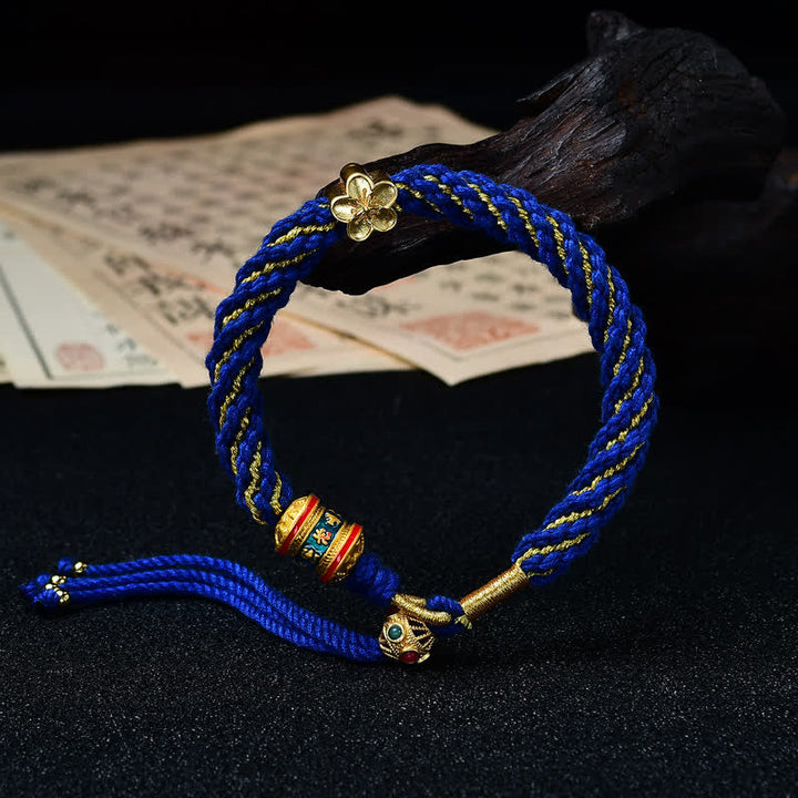Buddha Stones Hand-Woven Tibetan Om Mani Padme Hum Flower Wisdom Rope Bracelet
