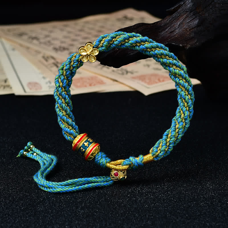 Buddha Stones Hand-Woven Tibetan Om Mani Padme Hum Flower Wisdom Rope Bracelet
