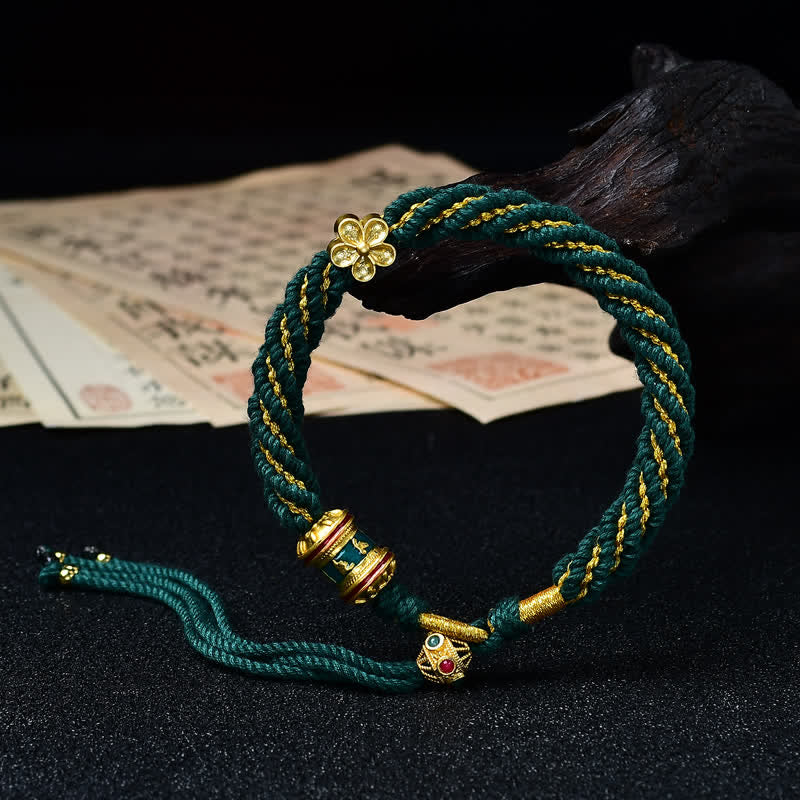 Buddha Stones Hand-Woven Tibetan Om Mani Padme Hum Flower Wisdom Rope Bracelet