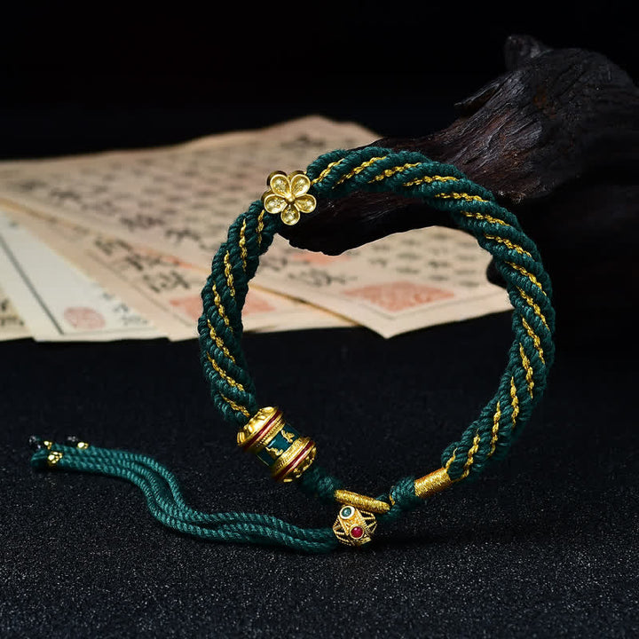 Buddha Stones Hand-Woven Tibetan Om Mani Padme Hum Flower Wisdom Rope Bracelet