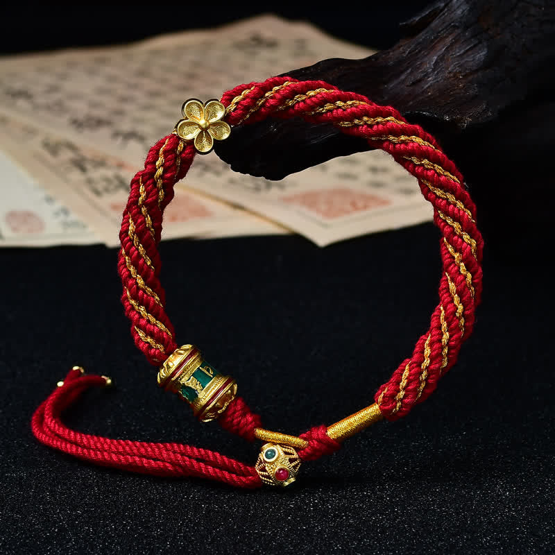 Buddha Stones Hand-Woven Tibetan Om Mani Padme Hum Flower Wisdom Rope Bracelet
