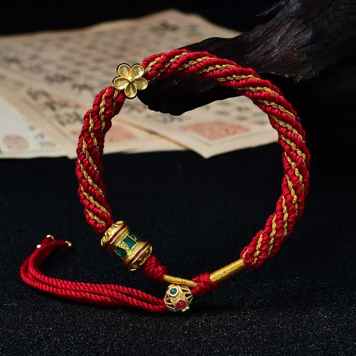 Buddha Stones Hand-Woven Tibetan Om Mani Padme Hum Flower Wisdom Rope Bracelet
