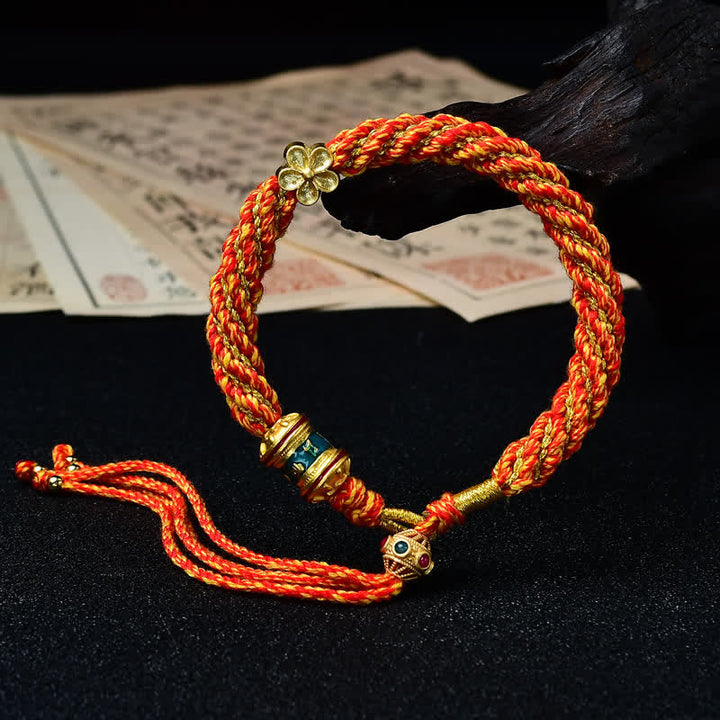 Buddha Stones Hand-Woven Tibetan Om Mani Padme Hum Flower Wisdom Rope Bracelet