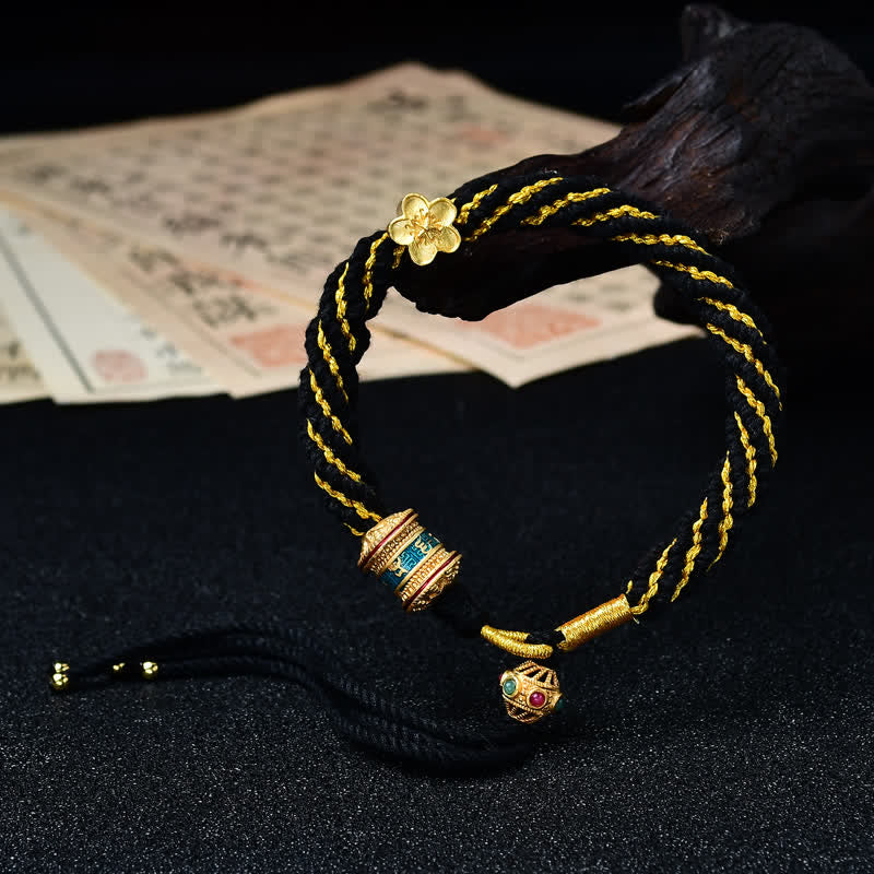 Buddha Stones Hand-Woven Tibetan Om Mani Padme Hum Flower Wisdom Rope Bracelet