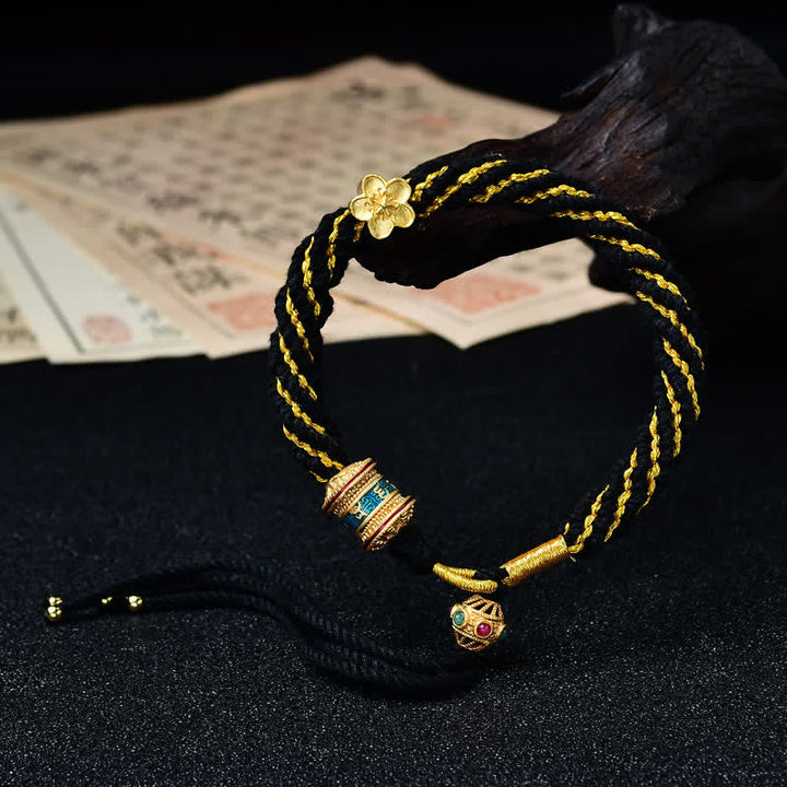 Buddha Stones Hand-Woven Tibetan Om Mani Padme Hum Flower Wisdom Rope Bracelet