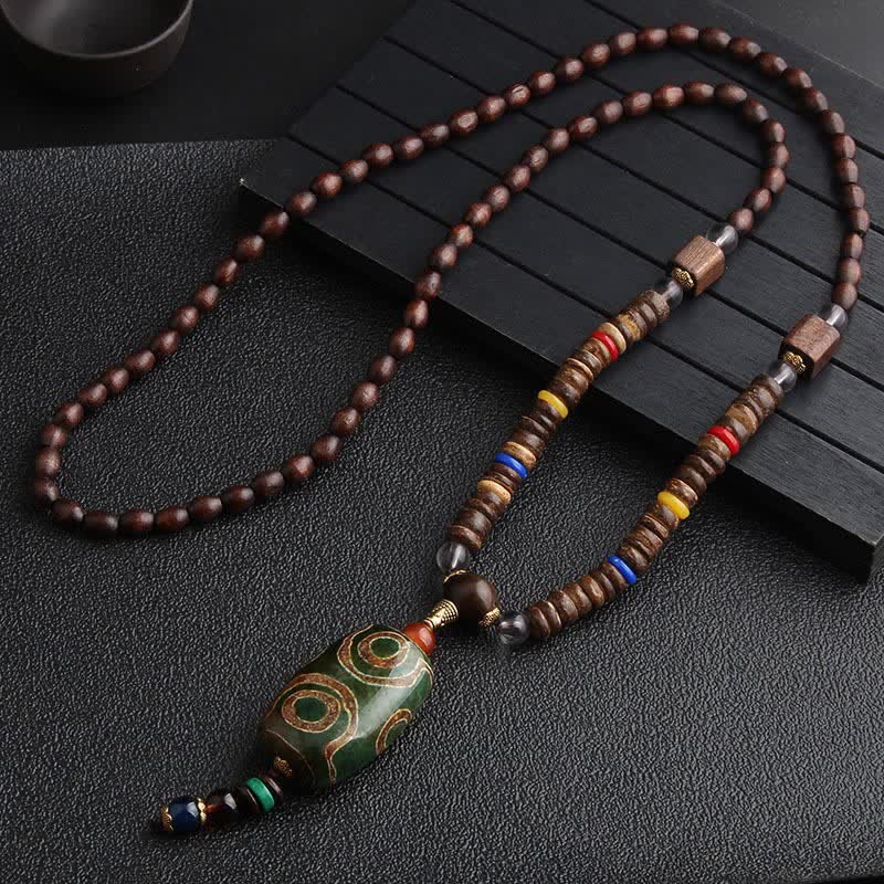 Turquoise Dzi bead prayer wheel necklace — view 6
