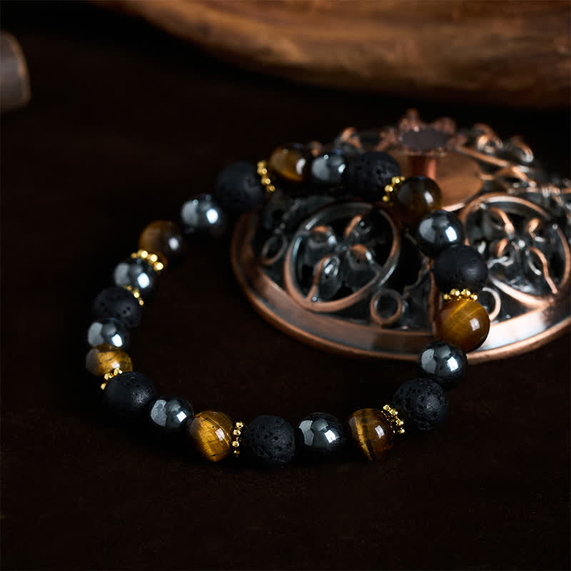 FREE Today: Courage and Strength Tiger Eye Lava Rock Hematite Beads Bracelet