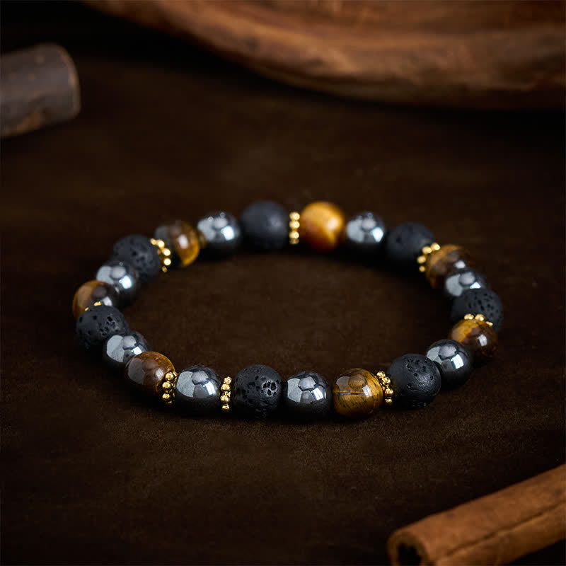 FREE Today: Courage and Strength Tiger Eye Lava Rock Hematite Beads Bracelet
