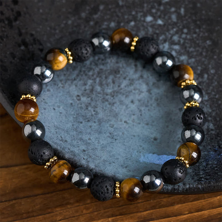 FREE Today: Courage and Strength Tiger Eye Lava Rock Hematite Beads Bracelet