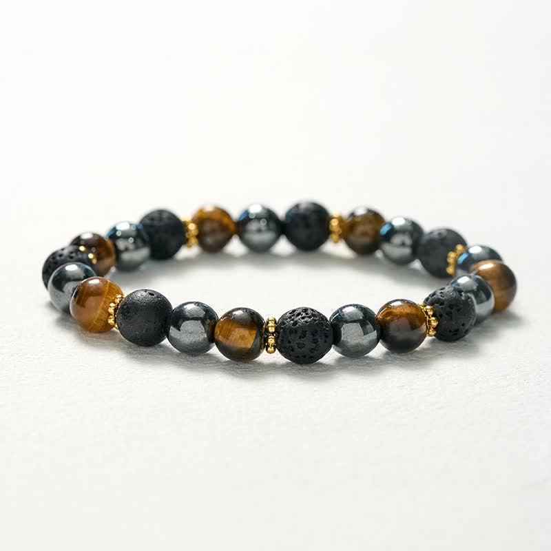 FREE Today: Courage and Strength Tiger Eye Lava Rock Hematite Beads Bracelet