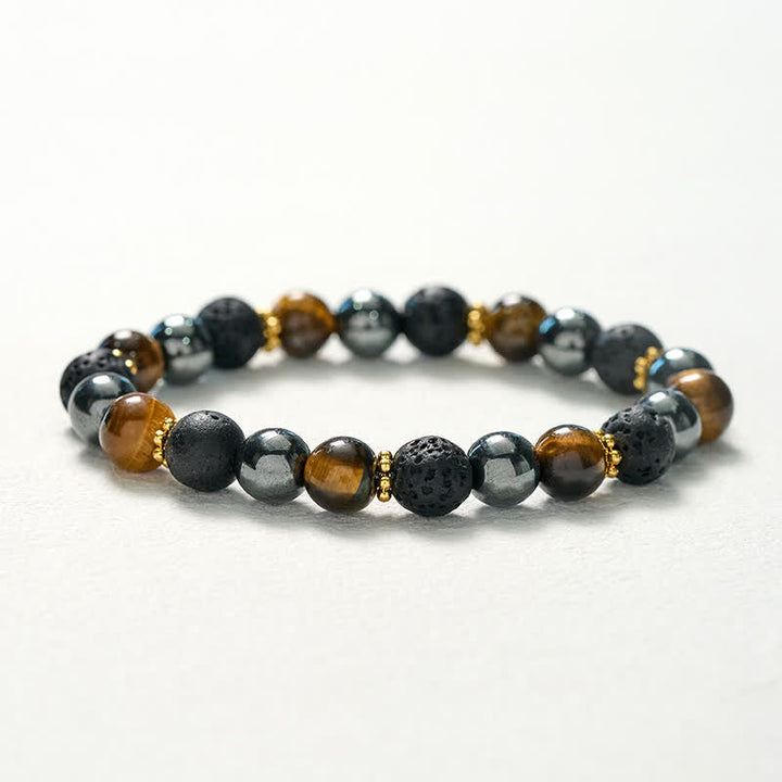 FREE Today: Courage and Strength Tiger Eye Lava Rock Hematite Beads Bracelet