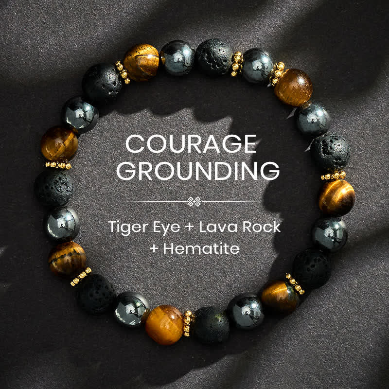 FREE Today: Courage and Strength Tiger Eye Lava Rock Hematite Beads Bracelet