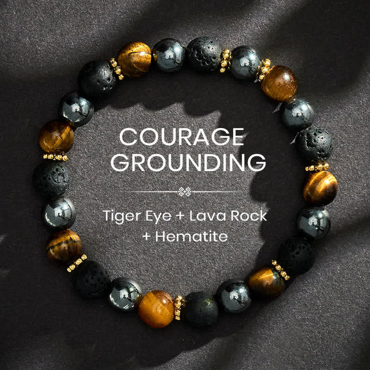 FREE Today: Courage and Strength Tiger Eye Lava Rock Hematite Beads Bracelet