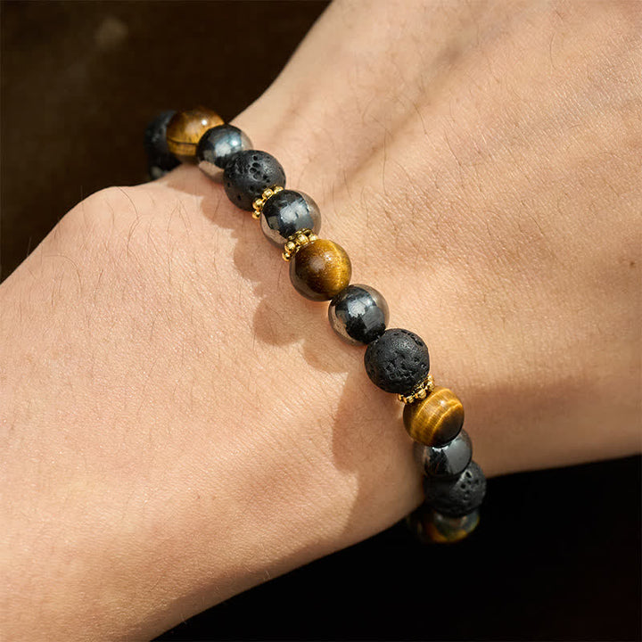 FREE Today: Courage and Strength Tiger Eye Lava Rock Hematite Beads Bracelet