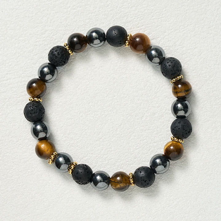 FREE Today: Courage and Strength Tiger Eye Lava Rock Hematite Beads Bracelet