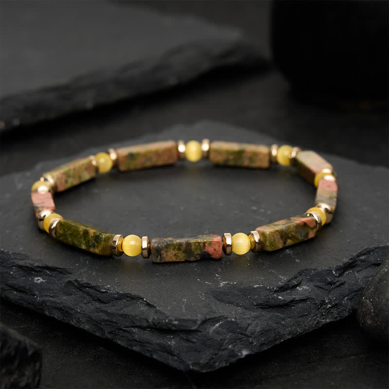 FREE Today: Grounding and Balance Unakite Rectangle Beaded Stretch Bracelet