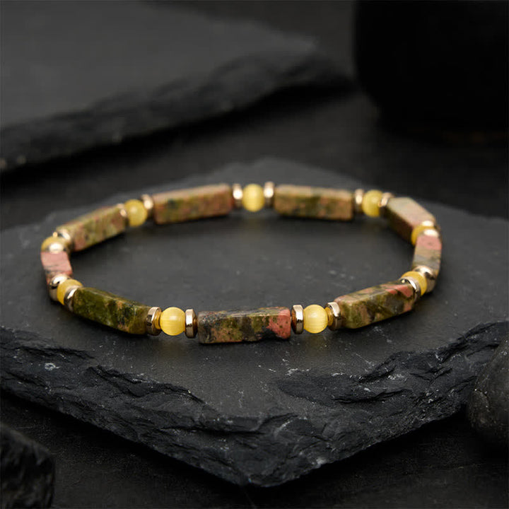 FREE Today: Grounding and Balance Unakite Rectangle Beaded Stretch Bracelet