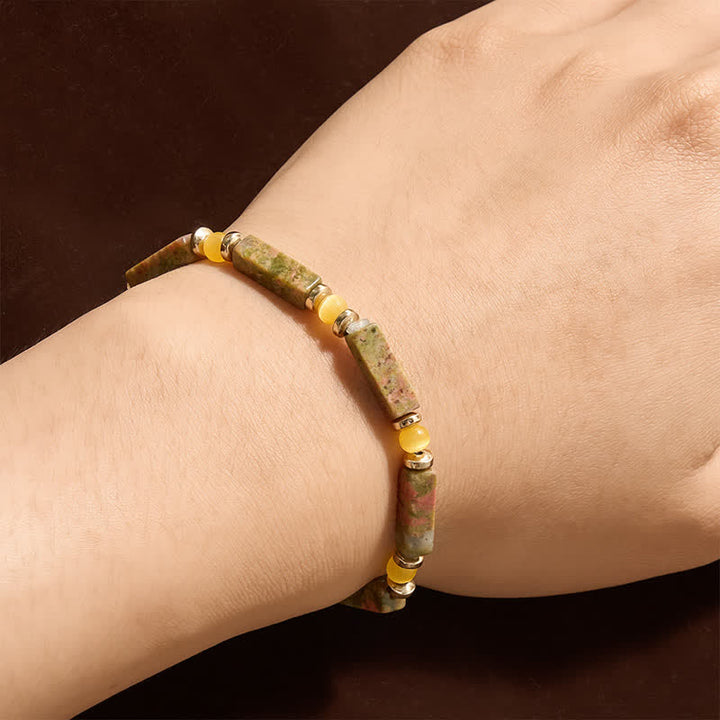 FREE Today: Grounding and Balance Unakite Rectangle Beaded Stretch Bracelet