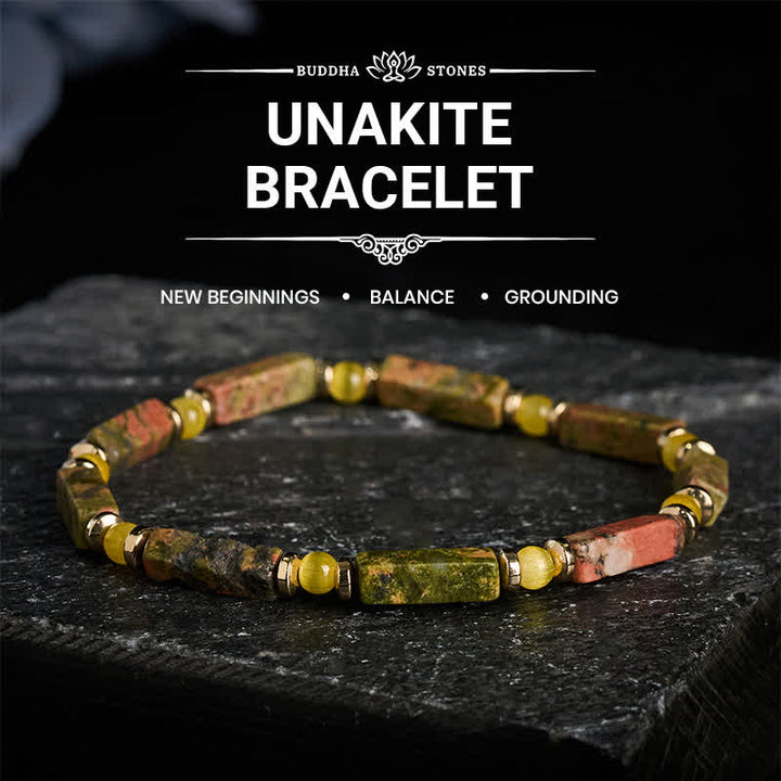 FREE Today: Grounding and Balance Unakite Rectangle Beaded Stretch Bracelet