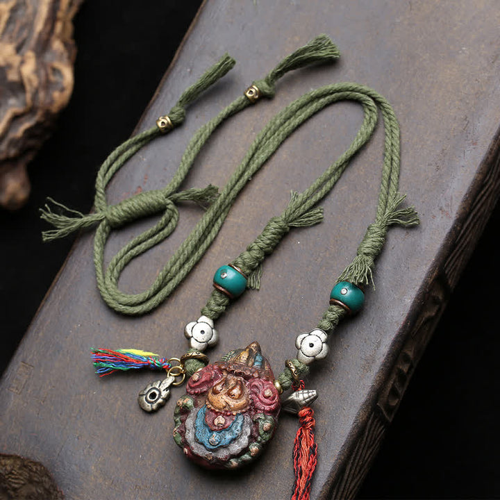 Tibetan Painted Tsa-tsa Tassel Pendant — view 1