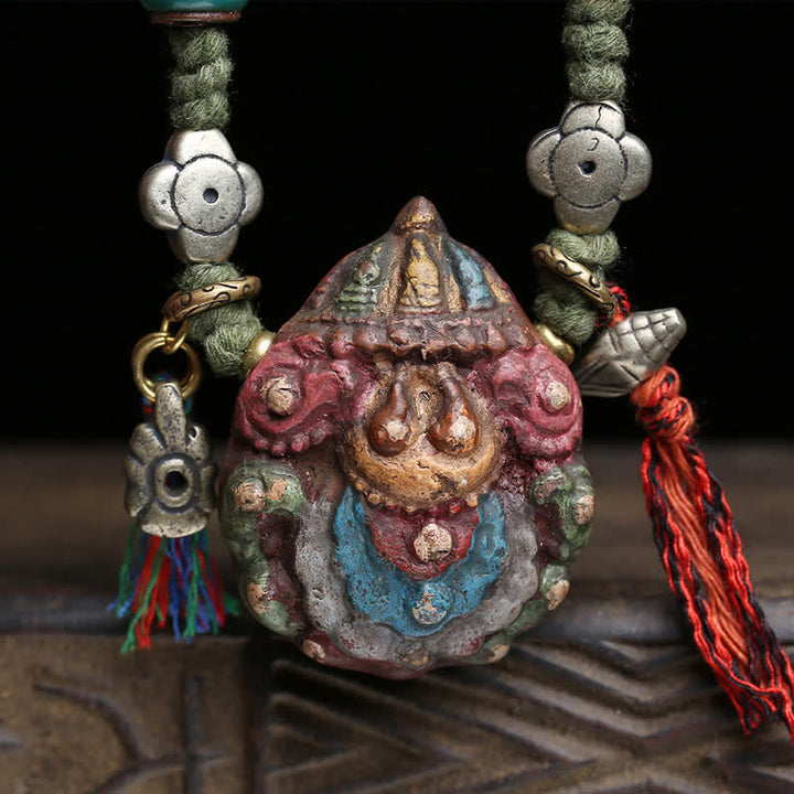 Tibetan Painted Tsa-tsa Tassel Pendant — view 2