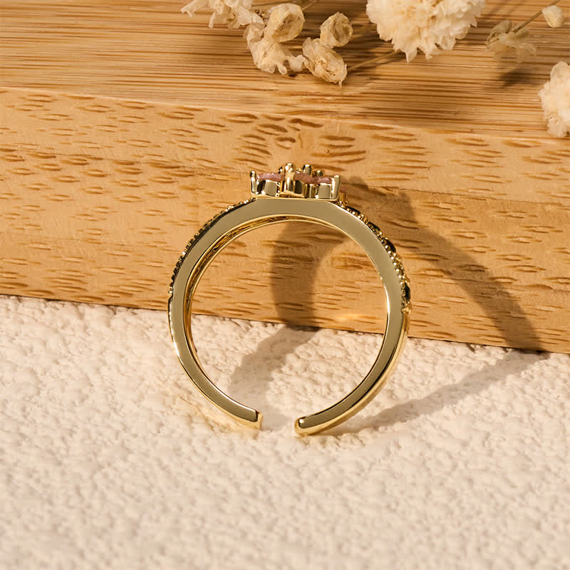 FREE Today: Healing and Enlightenment Copper Lotus Inlaid Floral Open Ring