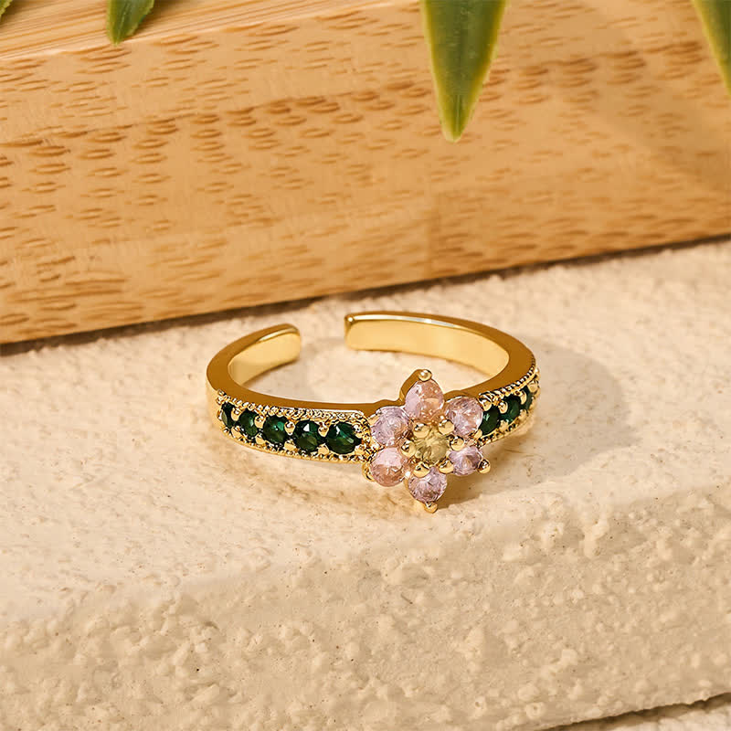 FREE Today: Healing and Enlightenment Copper Lotus Inlaid Floral Open Ring
