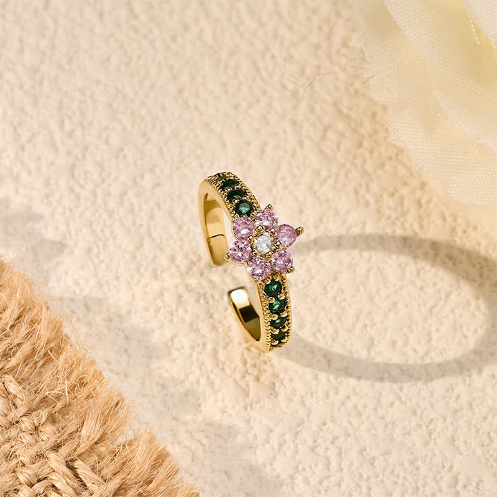 FREE Today: Healing and Enlightenment Copper Lotus Inlaid Floral Open Ring