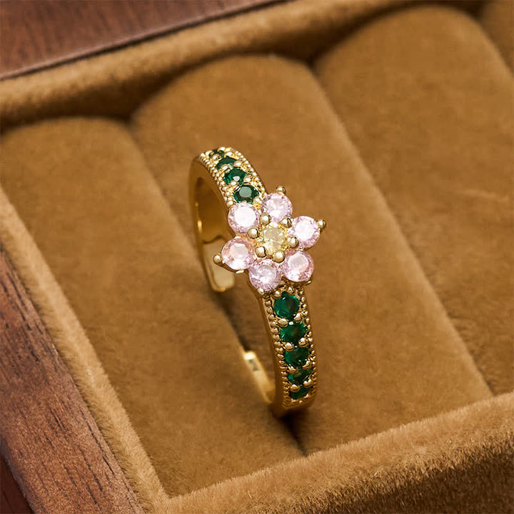 FREE Today: Healing and Enlightenment Copper Lotus Inlaid Floral Open Ring