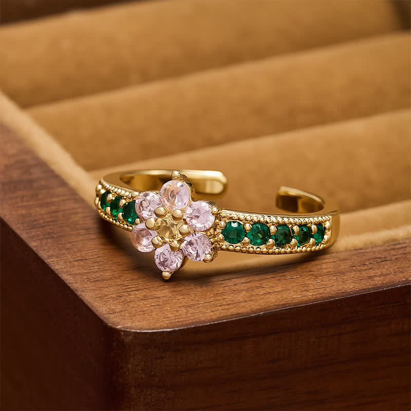FREE Today: Healing and Enlightenment Copper Lotus Inlaid Floral Open Ring