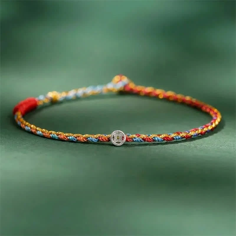 Buddha Stones 925 Sterling Silver Colorful Braided Fortune Bracelet