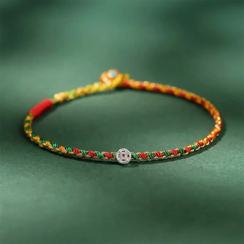 Buddha Stones 925 Sterling Silver Colorful Braided Fortune Bracelet