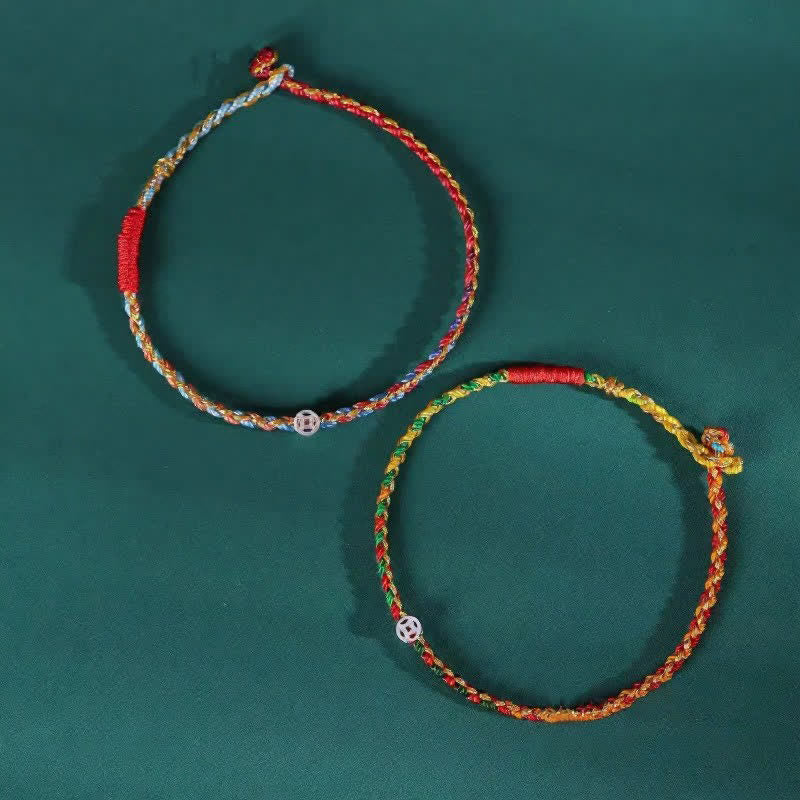 Buddha Stones 925 Sterling Silver Colorful Braided Fortune Bracelet