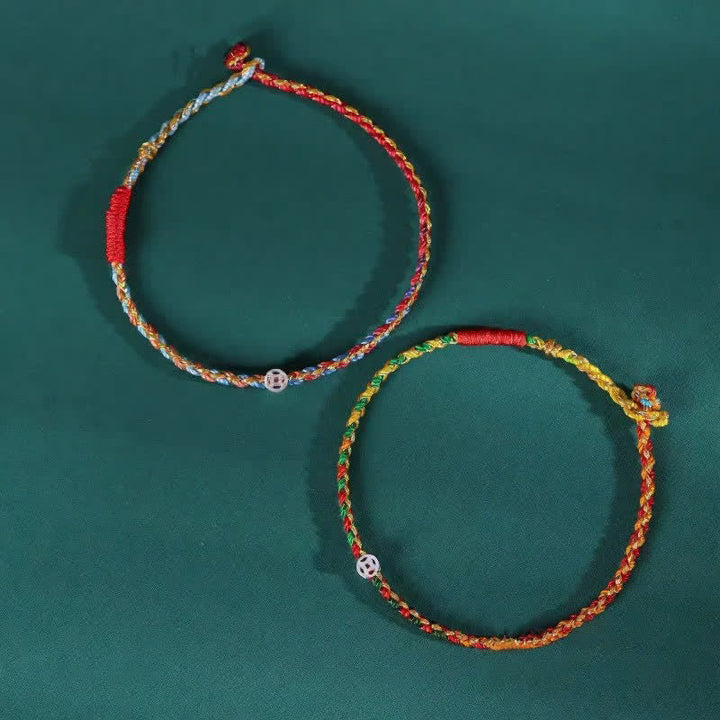 Buddha Stones 925 Sterling Silver Colorful Braided Fortune Bracelet