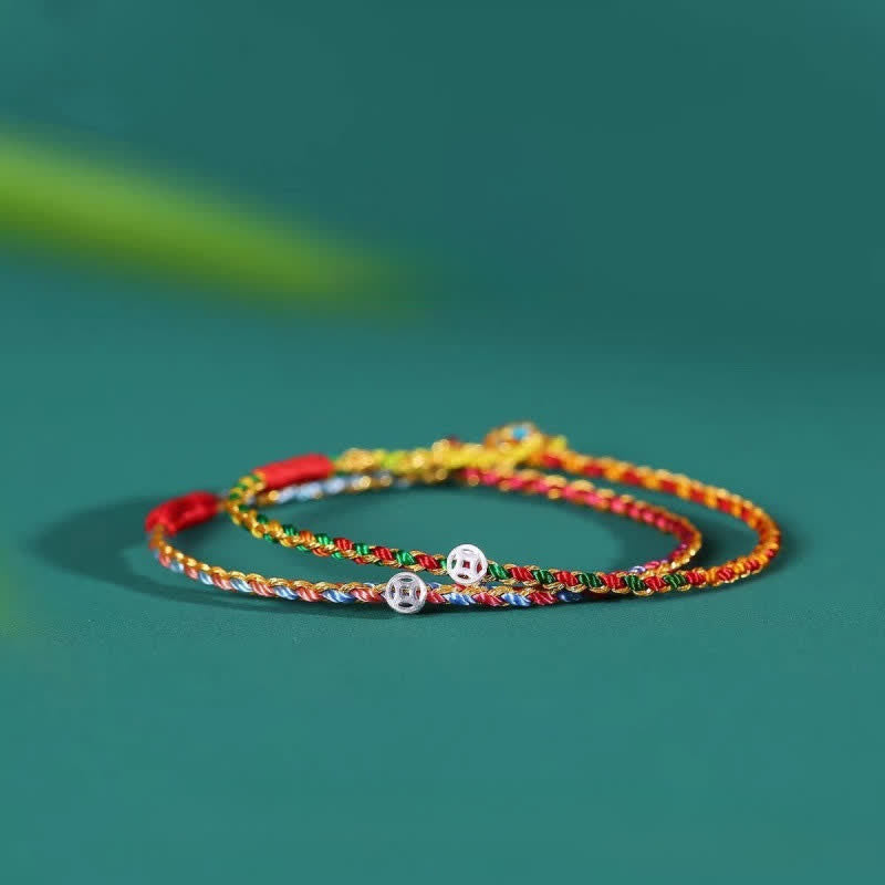 Buddha Stones 925 Sterling Silver Colorful Braided Fortune Bracelet