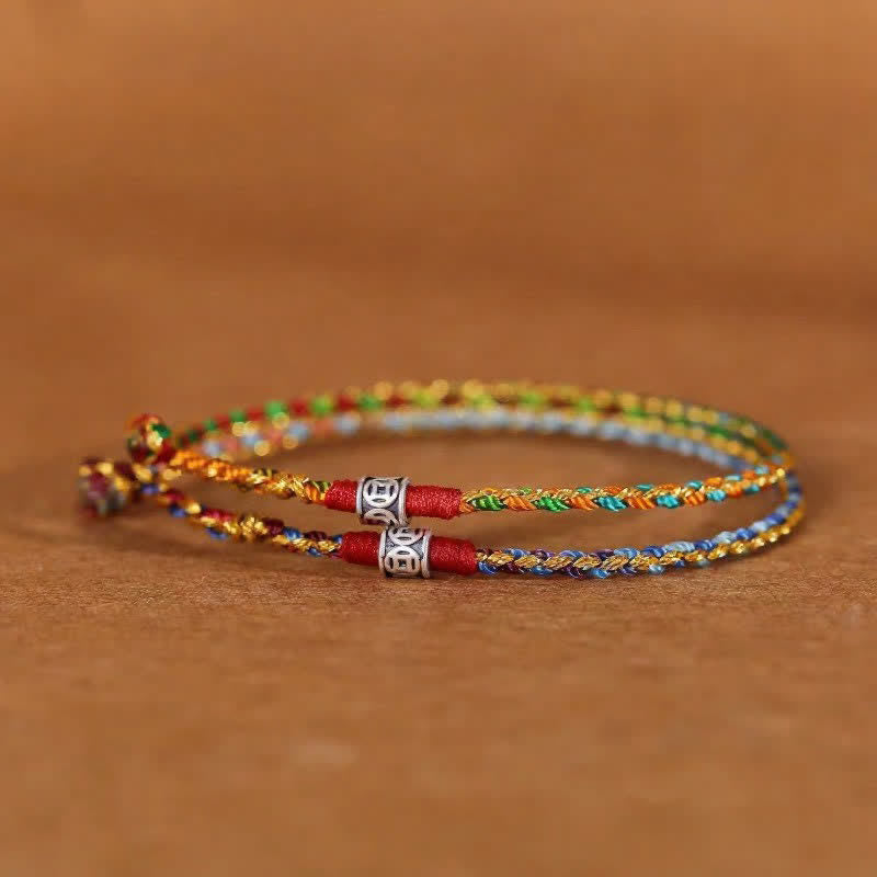 Buddha Stones 925 Sterling Silver Hand-Woven Multicolor Red String Faith Bracelet