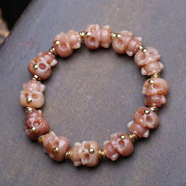Buddha Stones Hand Carved Skull Tibetan Bone Bead Vintage Bracelet
