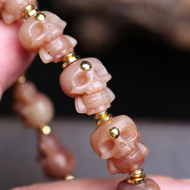 Buddha Stones Hand Carved Skull Tibetan Bone Bead Vintage Bracelet