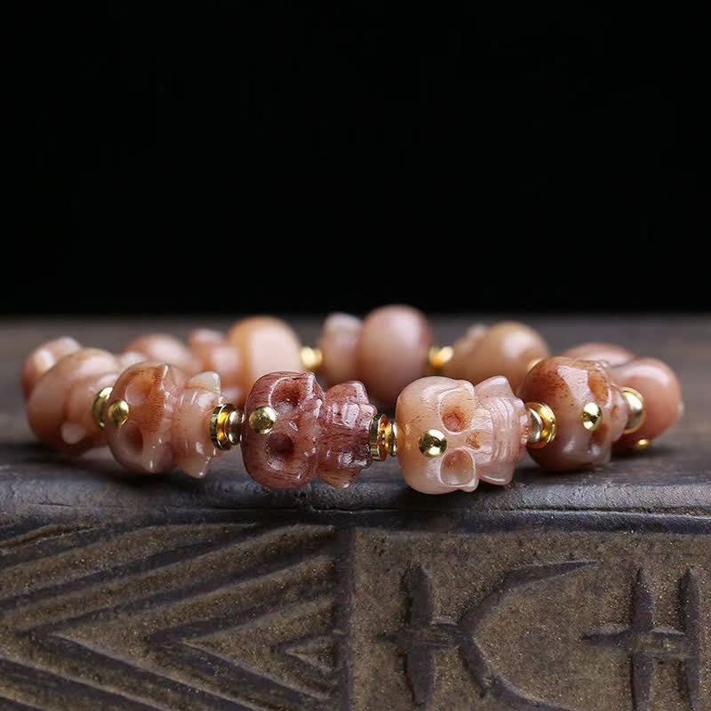 Buddha Stones Hand Carved Skull Tibetan Bone Bead Vintage Bracelet