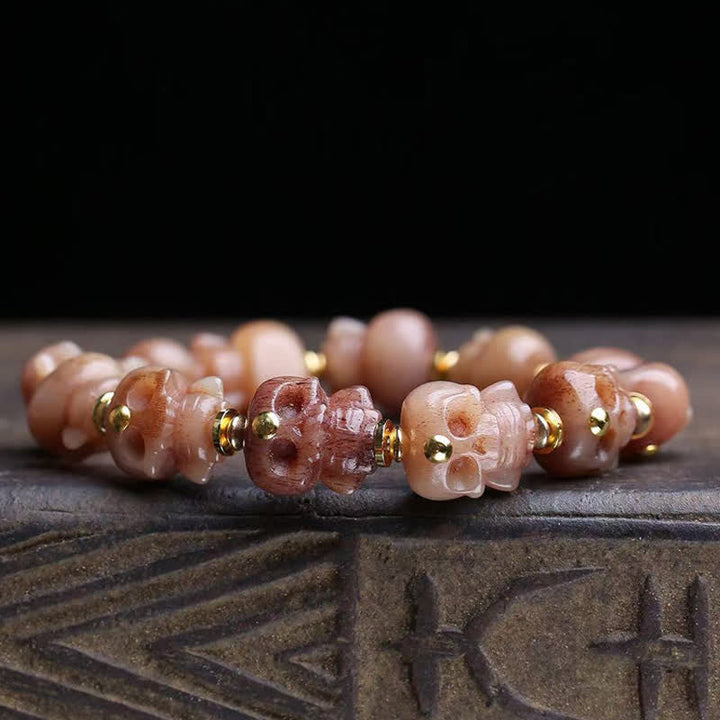 Buddha Stones Hand Carved Skull Tibetan Bone Bead Vintage Bracelet