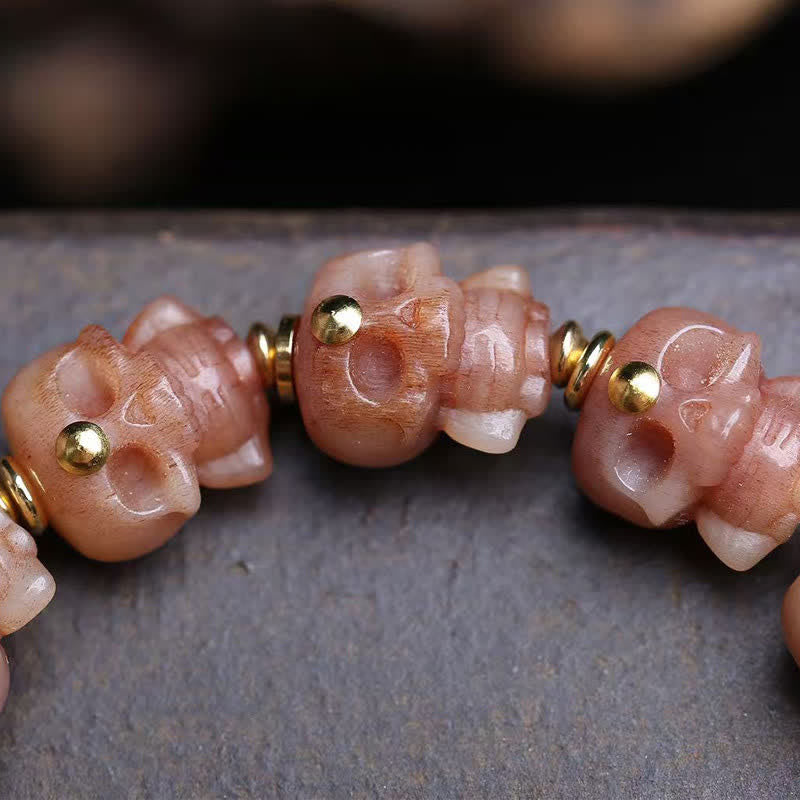 Buddha Stones Hand Carved Skull Tibetan Bone Bead Vintage Bracelet