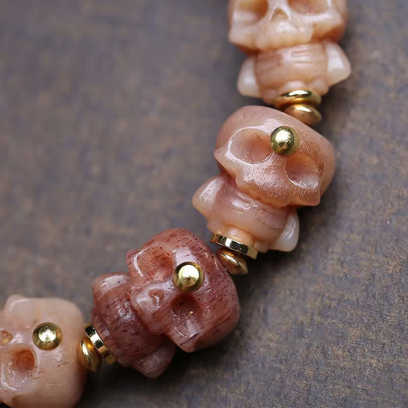 Buddha Stones Hand Carved Skull Tibetan Bone Bead Vintage Bracelet