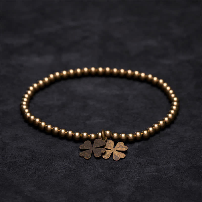 Buddha Stones Copper Beads Four-Leaf Clover Charm Luck Bracelet