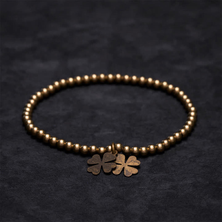 Buddha Stones Copper Beads Four-Leaf Clover Charm Luck Bracelet