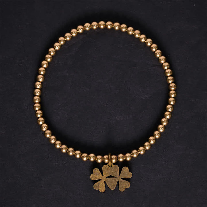 Buddha Stones Copper Beads Four-Leaf Clover Charm Luck Bracelet